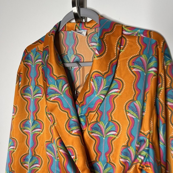 Chelsea Peers Pajama Set Womens Large 14 Orange Tropical Satin 2 Piece Wrap Top - Picture 16 of 16